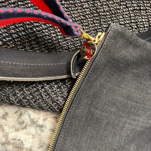 Clare V Black Woven Bag with Red and Blue Handles - Picture 5 of 15